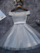 Off Shoulder Grey Tulle Short Cheap Homecoming Dresses 2018, BDY0304