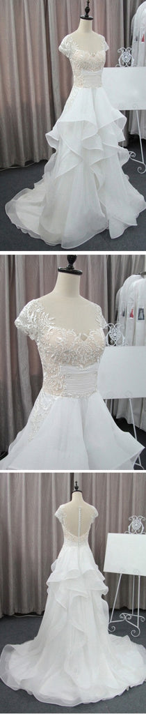 Cap Sleeve Beautiful Lace Wedding Party Dresses, Cheap Chiffon Bridal Gown, WDY0109