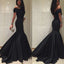Simple Design Off Shoulder Black Satin Long Mermaid Prom Dresses, BG0076