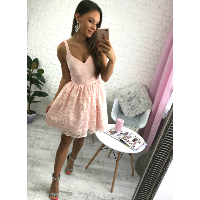 Short Cheap Simple V Neck Blush Pink Lace Homecoming Dresses 2018, BDY0365