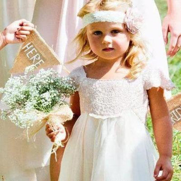 White Cap Sleeves Lace Flower Girl Dresses ,Cheap Toddler Flower Girl Dresses,FGY0207