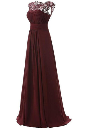 Open Back See Through Burgundy Lace Cheap Long Bridesmaid Dresses Online, WGY0319