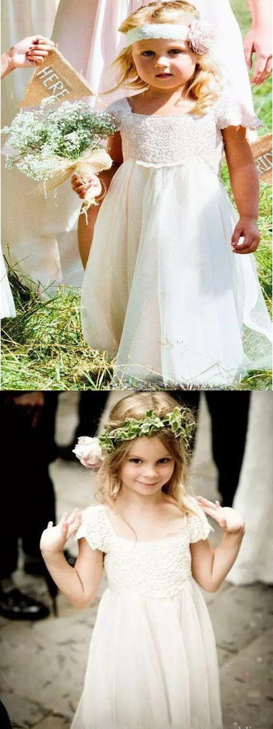 White Cap Sleeves Lace Flower Girl Dresses ,Cheap Toddler Flower Girl Dresses,FGY0207