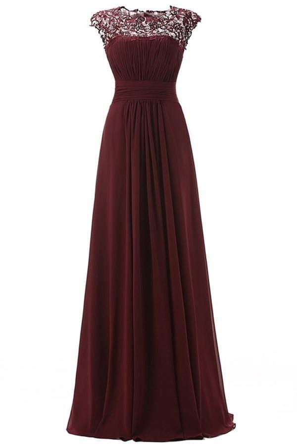Open Back See Through Burgundy Lace Cheap Long Bridesmaid Dresses Online, WGY0319