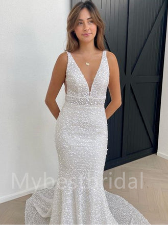 Simple Sexy V-neck Mermaid Pretty Wedding Dresses, WDY0201