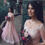 Pink Lace Off Shoulder Half Sleeve Long A-line Organza Prom Dresses, BG0079