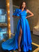 Charming One-shoulder A-line Satin Simple Long Prom Dresses, PDS0227