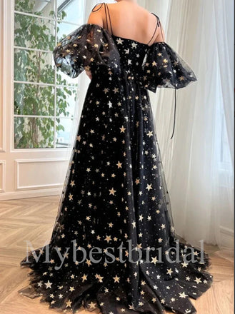 Elegant Off shouldr Side slit A-line Star Prom Dresses,PDS0585