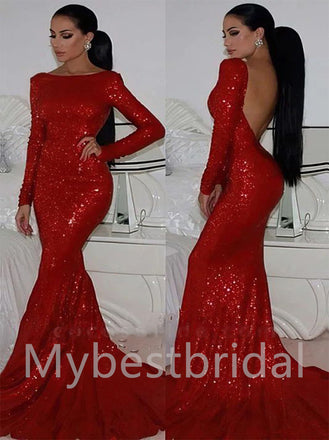 Sexy long sleeves Open back Mermaid Prom Dresses,PDS0578