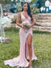 New Arrival V-neck Side Slit Mermaid Sequin Long Prom Dresses, PDS0173