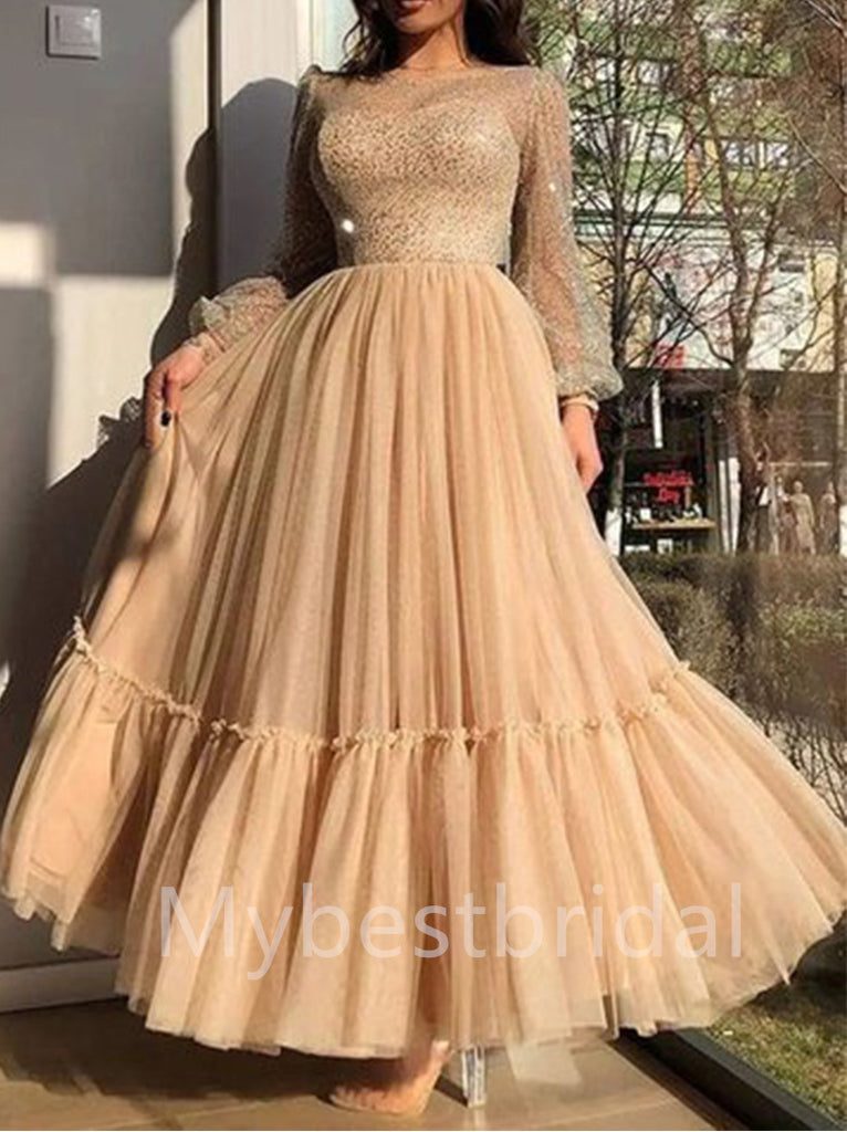 Elegant Long sleeves A-line Prom Dresses , PDS0378