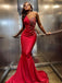 New Arrival One-shoulder Mermaid Satin Red Long Prom Dresses Online, PDS0217