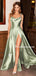 Simple Spaghetti Straps Side Slit Soft Satin Long Prom Dresses, PDS0251