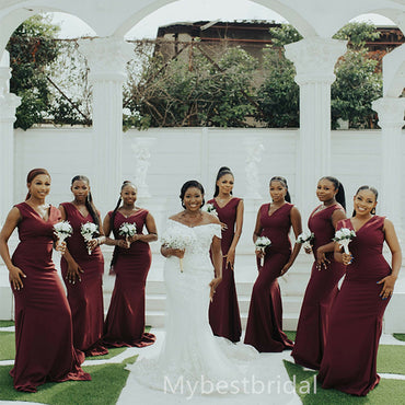 Sexy V-neck Mermaid Elegant Simple Long Bridesmaid Dresses,BDS0197