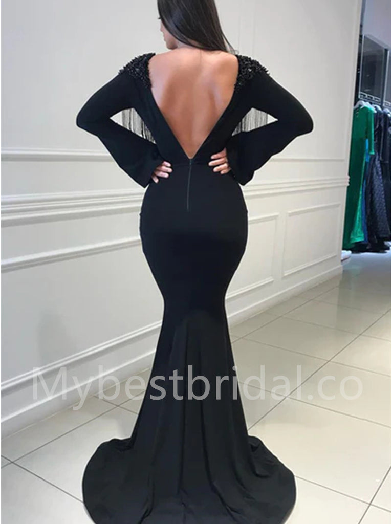 Elegant V-neck Long sleeves Mermaid Prom Dresses, PDS0534