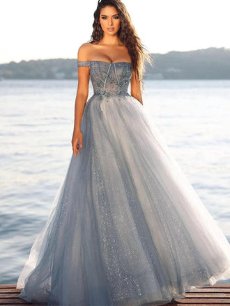Newest Straight A-line Tulle Long Prom Dresses PDS0308