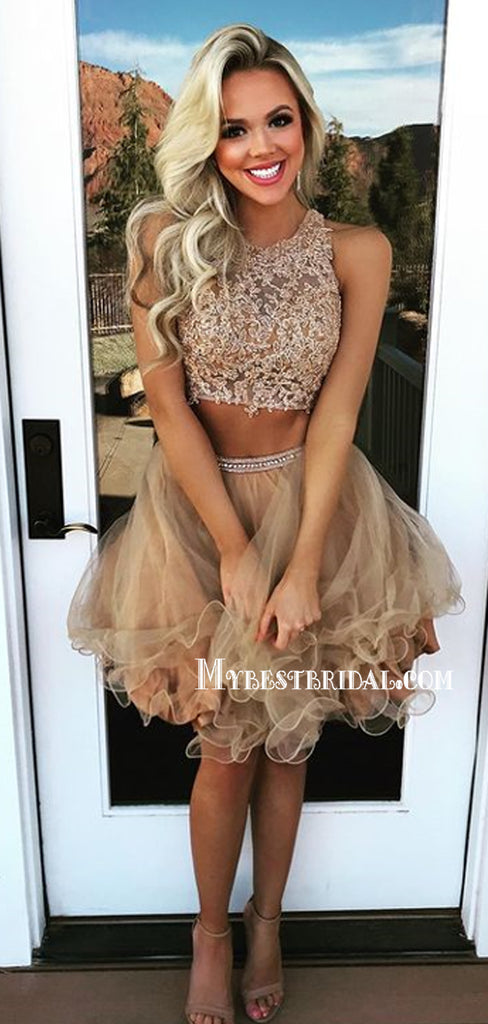 Two-piece A-line Tulle Lace Short Homecoming Dresses, HDS0047