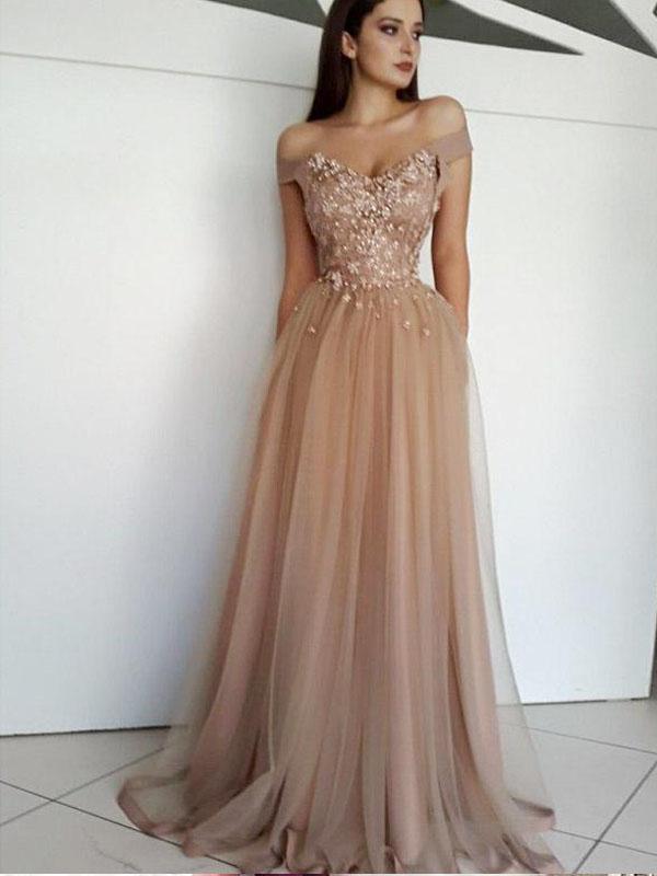 A-Line Off-The-Shoulder Long Prom Evening Dress ,Cheap Prom Dresses,PDY0539