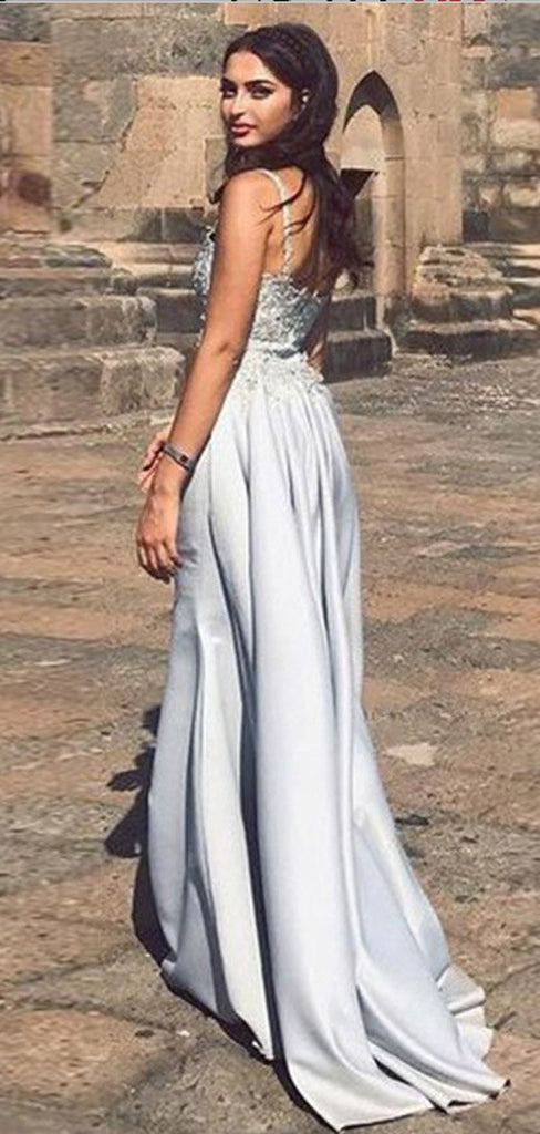 Mermaid Spaghetti Straps Silver Prom Dresses With Appliques,Cheap Prom Dresses,PDY0543