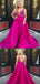 A-line V-neck Beaded Pink Satin Prom Dresses,Cheap Prom Dresses,PDY0477