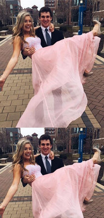 Sweetheart A-Line Sequined Pink Chiffon Long Prom Dresses,Cheap Prom Dresses,PDY0530