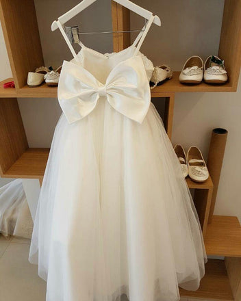 A-line Strapless, Straps White Tulle Flower Girl Dresses,Cheap Flower Girl Dresses ,FGY0249