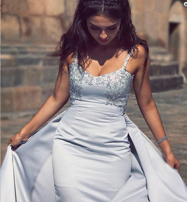 Mermaid Spaghetti Straps Silver Prom Dresses With Appliques,Cheap Prom Dresses,PDY0543