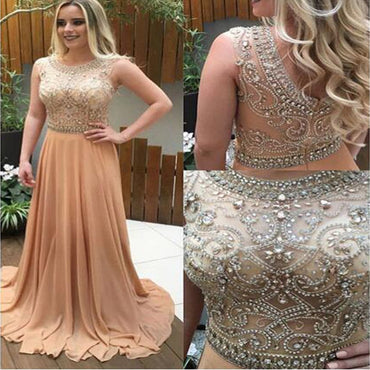 Sparkle Rhinestone Beaded Long A-line Chiffon Prom Dresses, BG0080