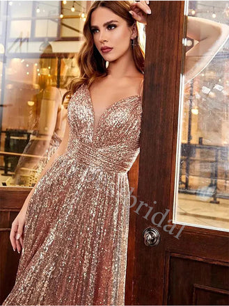 Elegant V-neck Spaghetti straps A-line Prom Dresses,PDS0891