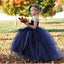 Navy Blue One Shoulder Tulle Flower Girl Dresses ,Cheap Toddler Flower Girl Dresses,FGY0208