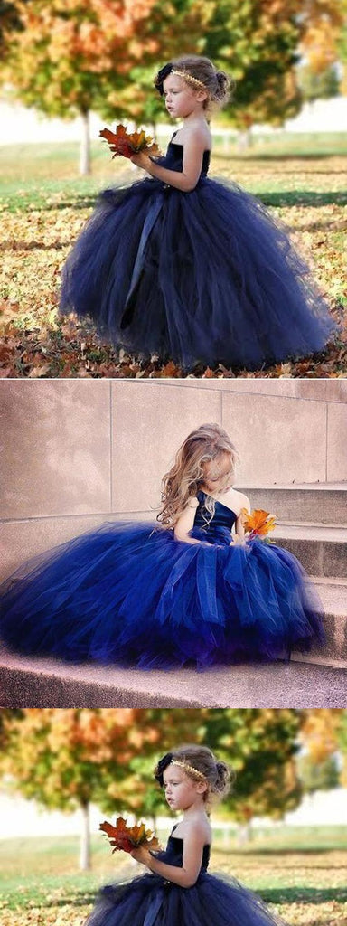 Navy Blue One Shoulder Tulle Flower Girl Dresses ,Cheap Toddler Flower Girl Dresses,FGY0208
