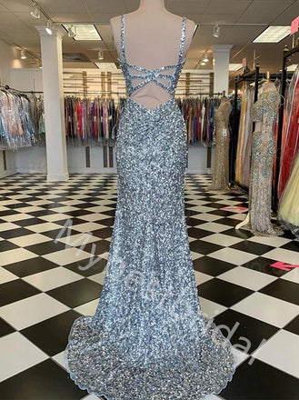 Sexy V-neck Sleeveless Side slit Mermaid Prom Dresses,PDS0744