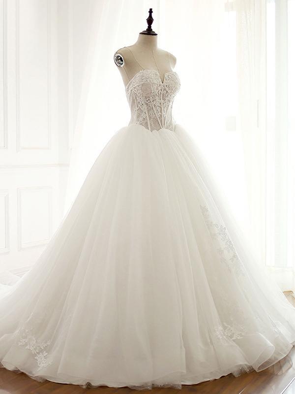 See Through V Neck A-line Lace Long Custom Cheap Wedding Bridal Dresses, WDY0169