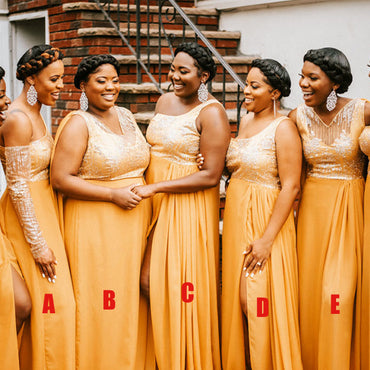 Mismatched V-neck Side Slit Long Simple Bridesmaid Dresses, BDS0140