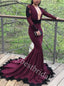 Sexy V-neck Long sleeves Mermaid Prom Dresses,PDS0950