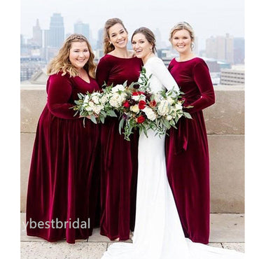 Mismatched V-neck Long sleeves Elegant Simple Long Mermaid Dressess, BDS0287