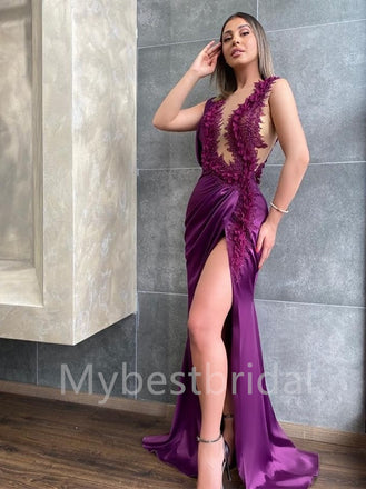 Sexy V-neck Side slit Mermaid Simple Prom Dresses ,PDS0321