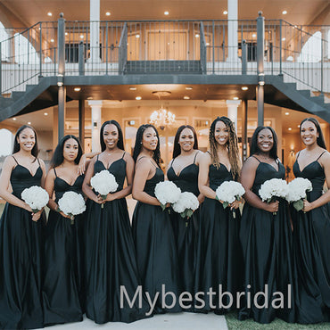 Spaghetti straps Sweetheart A-line Pleats Side slit Elegant Simple Long Bridesmaid Dresses,BDS0203