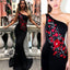 One Shoulder Embroidery Black Mermaid Prom Dresses, Popular Prom Dresses, Evening Dresses, BG0364