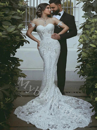 Sexy Sweetheart Sleeveless Mermaid Lace applique Wedding Dresses,WDY0331