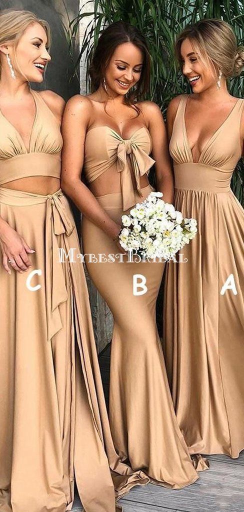 V-neck Side Slit Long Gold Bridesmaid Dresses,Sexy Bridesmaid Dresses, mybestbridal V-neck Side Slit Long Gold Bridesmaid Dresses,Sexy Bridesmaid Dresses, mybestbridal
