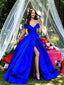 A-line Off-the Shoulder Dark Blue Satin Prom Dresses,Cheap Prom Dresses,PDY0478