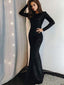 Mermaid Bateau Long Sleeves Black Sequined Prom Dresses,Cheap Prom Dresses,PDY0494