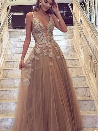 A-line V-neck Lace Evening Dresses ,Cheap Prom Dresses,PDY0606