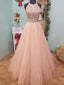 A-line Pink Tulle Long Evening Dresses,Cheap Prom Dresses,PDY0639