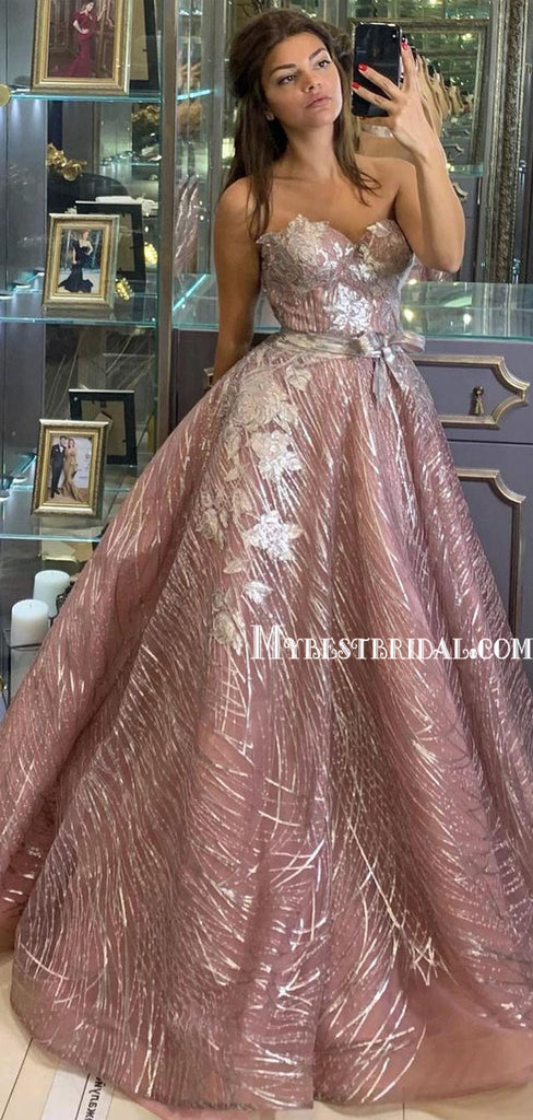 Vintage Sweetheart A-line Tulle Sequin Long Prom Dresses, PDS0240