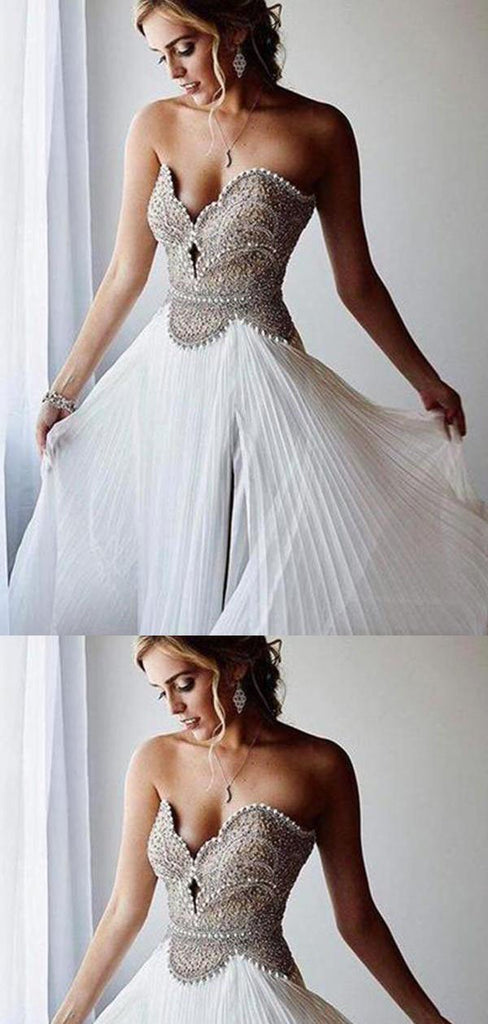 A-Line Sweetheart Floor Length White Chiffon Long Prom Dress,Cheap Prom Dresses,PDY0536