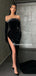 Sexy Straight Mermaid Side Slit Black Simple Long Prom Dresses, PDS0230