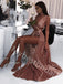 Sexy V-neck Sleeveless Side slit A-line Prom Dresses,PDS0750