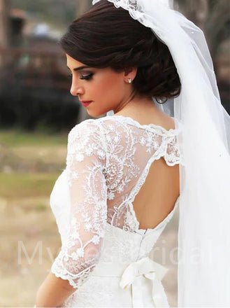 Elegant Long sleeves Mermaid Lace applique Wedding Dresses, WDY0302